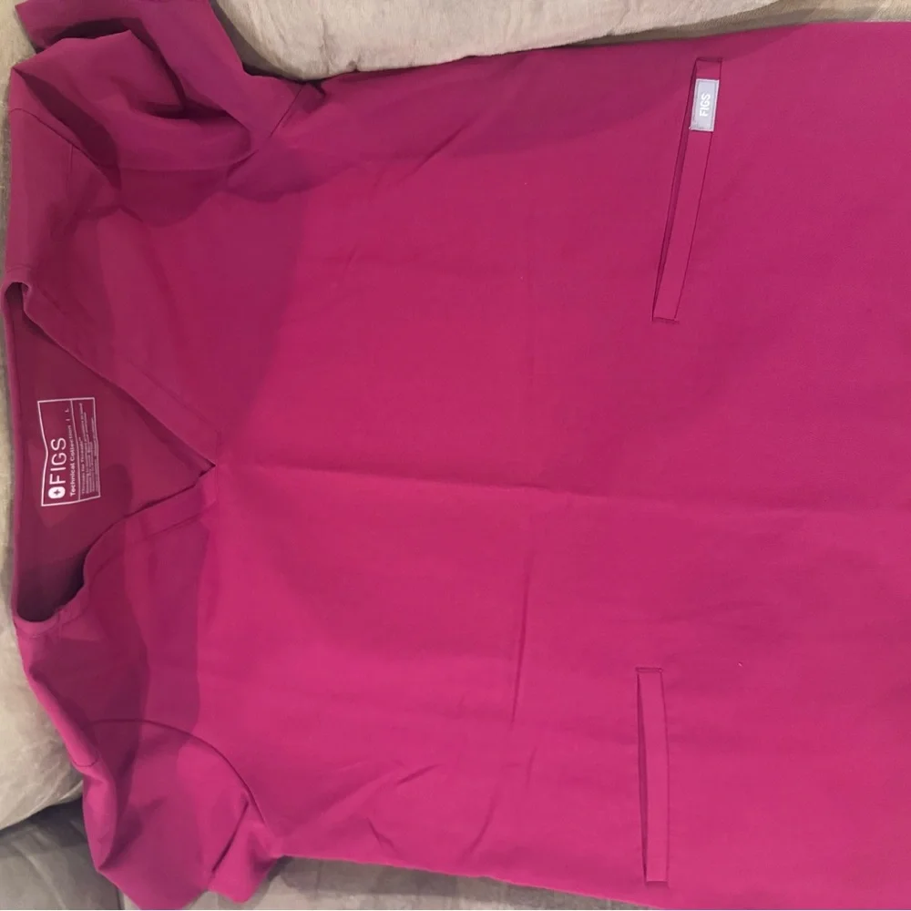 Figs Vibrant Pink V-Neck Scrub Top - Picture 1 of 2